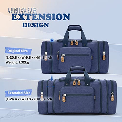 Gonex Canvas Duffle Bag for Travel 50L Expandable Duffel Weekend Overnight Bag men (Blue) - color: Blue, size: Large-50L (Without Shoe Compartment)
