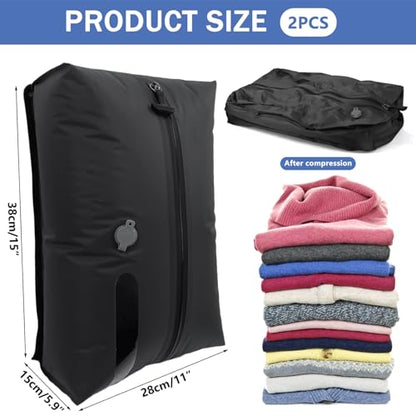 2 Pack Travel Vacuum Bags for Luggage, 17L Travel Compression Bags with Flat Bottom & Window, Space Saver for Luggage, Suitcase & Backpack Organization, Vacuum for
