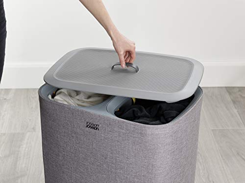 Joseph Joseph Tota 90 liter/23.8 gallon Laundry Hamper Separation Basket with lid, 2 Removable Washing Bags with Handles - Gray - color: Gray, style: Dual Compartment 90L