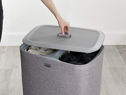 Joseph Joseph Tota 90 liter/23.8 gallon Laundry Hamper Separation Basket with lid, 2 Removable Washing Bags with Handles - Gray - color: Gray, style: Dual Compartment 90L