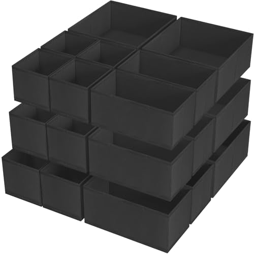 Criusia Drawer Organizer Clothes, 24 Pack Underwear Drawer Organizers, Foldable Closet Organizers and Storage Dresser Drawer Dividers Clothing Organizer for Clothes, Socks, Scarves, Bra, Ties (Black) - color: Black, size: 24 Pack
