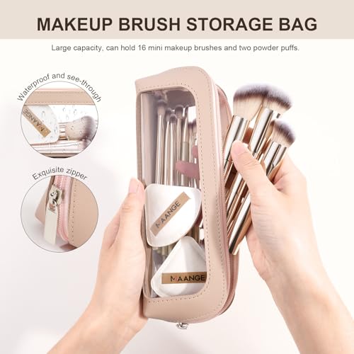 MAANGE Makeup Brush Set 19 PCS Travel Makeup Brushes Eyeshaowder Powder Concealers Foundation Professional Make Up Brush Set with Case (Gold) - color: Gold