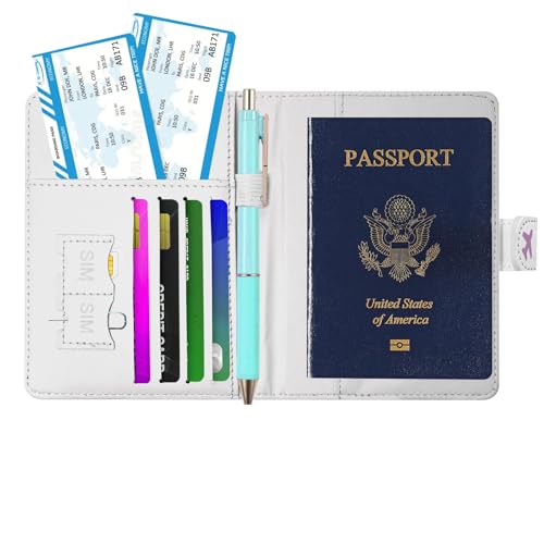 Passport Holder, Travel Wallet Cover with Pen Loop | Cute RFID Blocking Leather Case with Magnetic Closure for Travel Essentials-Flower - color: E-Texture