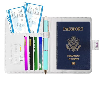 Passport Holder, Travel Wallet Cover with Pen Loop | Cute RFID Blocking Leather Case with Magnetic Closure for Travel Essentials-Flower - color: E-Texture