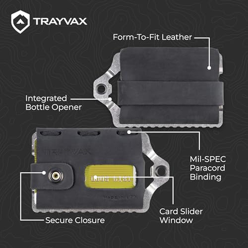 Trayvax Element Wallet, RFID Front Pocket Credit Card Holder with Money Clip, Minimalist Slim Leather Metal Wallet for Men and Women - color: Raw | Stealth Black