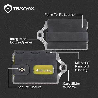 Trayvax Element Wallet, RFID Front Pocket Credit Card Holder with Money Clip, Minimalist Slim Leather Metal Wallet for Men and Women - color: Raw | Stealth Black
