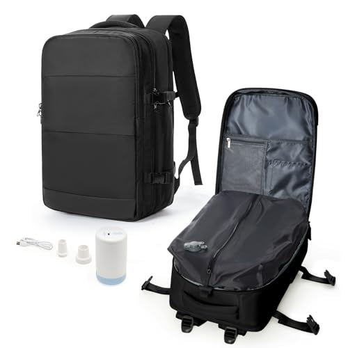 Vacuum Backpack Travel with Pump, Travel Carry On Backpack with Vacuum Compression System, Mochila de viaje compresion al vacio - Black - color: B- Black