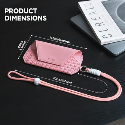 VULKIT Portable Leather Eye Glasses Case for Women & Men, Slim Sunglass Case, Unisex Eyeglass Case - color: Blush Pink With Lanyard