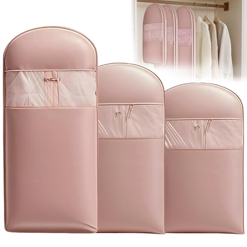 Space Saving Hanging Garment Bag With Self Compression Zipper,3 Pcs Garment Bags For Storage,Space Saving Hanging Garment Bags for Down Coat,Jackets Ect,Protects Clothes From Wrinkles（M,L,XL）