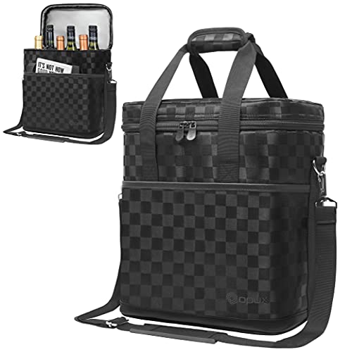 opux 6 Bottle Carrier Tote | Insulated Padded Wine Cooler Bag for Travel. Picnic, BYOB | Portable Leakproof Wine Tote Bag for Dinner, Party, Christmas, Wine Gift for Women, Men (Black Square) - color: Black Square, size: 6 Bottle