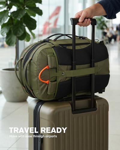 Tolaccea Travel Laptop Backpack for Men Women, 40L-50L Expandable Carry On Backpack with Wet Dry Compartment, TSA Approved Daypack Fits 16 Inch Laptop, Convertible Rucksack Duffel Bag for Work Travel - color: Army Green