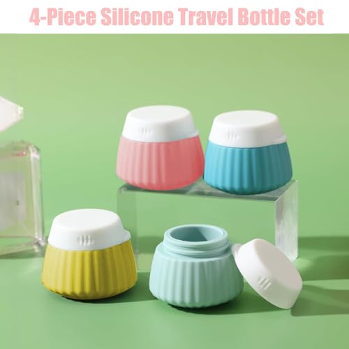 4 Pack Travel Size Silicone Cream Containers, Leak Proof Refillable Toiletry Bottles for Toiletries with 4 Scoops, Labels and Clear Bag, Suitable for Travel Shampoo and Conditioner Bottles (D) - style: D