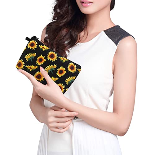 MAGEFY Sunflower Makeup Bag for Women, Portable Travel Cosmetic Bag with Black Zipper Pouch Waterproof Makeup Pouch Multifunctional Small Bag for Women (1 pack, sunflower 0173) - color: sunflower