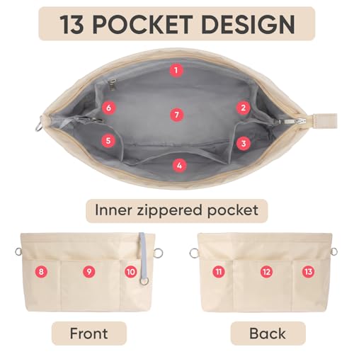 VANCORE Purse Organizer Insert for Handbags,Tote Bag Organizer Insert with Zipper Bag,Premium Handbag Organizer Inside Liner for Women - color: Light Beige, size: X-Small