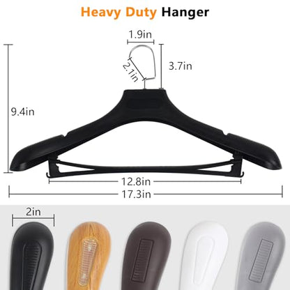 Plastic Extra Wide Suit Hangers, Pack of 15, Width: 17.7",Notched Shoulders & Metal Hooks, Black - color: Black, size: 15 Pack
