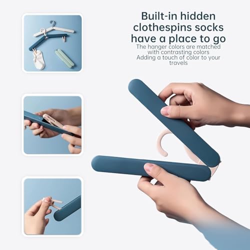 4 Pack Travel Hangers,Foldable Hangers,with Hidden Clips,Lightweight and Portable,Space Saving,Suitable for Skirts, Pants,Suits, Jackets, etc (Blue) - color: Blue