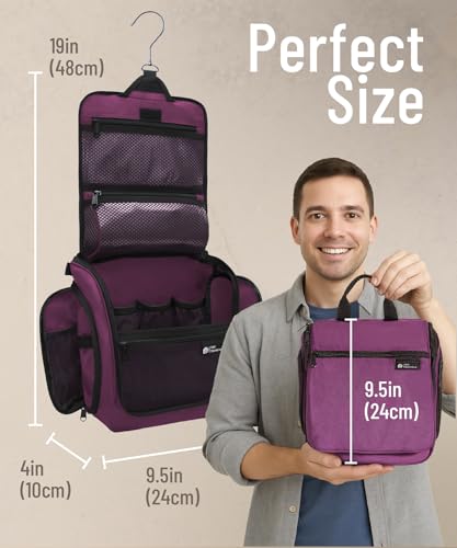 D&D Wanderlust D&D Hanging Travel Toiletry Bag for Men and Women – Cosmetics, Makeup and Toiletries Organizer Kit with 10 Compartments - color: Purple
