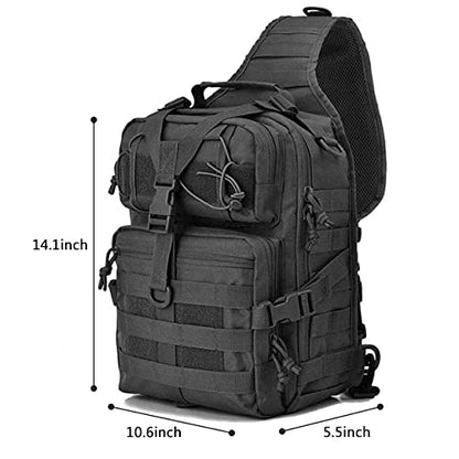 Men's Tactical Sling Bag Small Sling Backpack Military Rover Shoulder Bag Molle Assault Range Bag Camping Hunting - color: Black