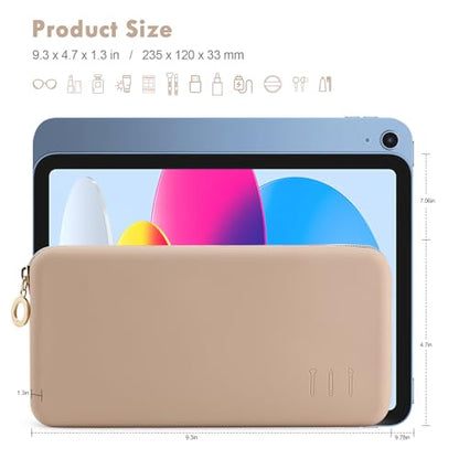 FVION Zipper Makeup Brushes Bag For Travel, Large Silicone Makeup Brush Holder, Make Up Brushes Pouch Case for Makeup Tools - Khaki - color: Khaki
