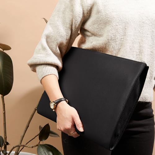 Leatherology Black Onyx Gusseted Document and Laptop Holder – Full Grain Leather Case for 13" & 15" Laptops with Expanding Pocket, Pen Slot & Microsuede Lining - color: Black Onyx