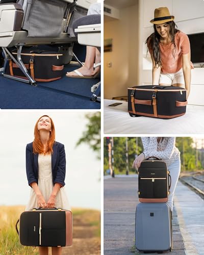 LOVEVOOK Carry On Backpack, 30L Travel Backpack Women with 3 Packing Cubes, TSA Airline Approved Suitcase Bag as Personal Item, Waterproof 15.6 inch Laptop Backpack for Weekender Overnight,Black-Brown - color: Black-brown, size: 35L-15.6 Inch-4Pcs