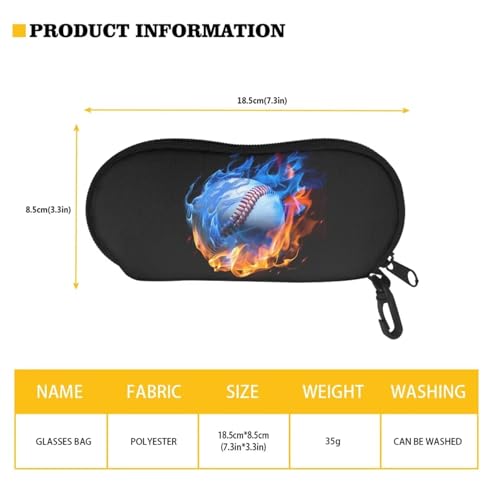 AFPANQZ Glasses Case with Carabiner Hanging Portable Neoprene Zipper Sunglasses Case Soft Lightweight - color: Cool Flame Baseball