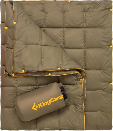 KingCamp Ultralight Camping Blanket, Packable Down Alternative Puffy Wearable Blankets Weatherproof Warm Package Quilt with Snap Buttons for Outdoor Hiking Travel Picnic Stadium (69" L x 53", Olive) - color: Puretrail-green, size: 69" x 53"