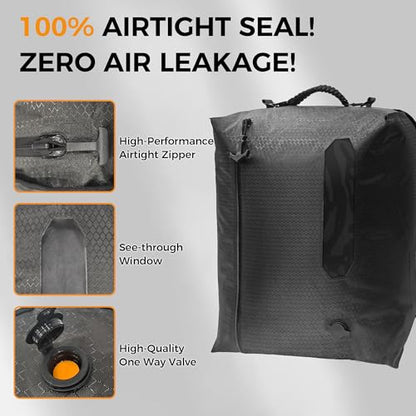 ZPO Travel Vacuum Bags with Pump, IP68 Waterproof Reusable Vacuum Compression Travel Bag with Transparent Window, Reusable Airless Vacuum Kit for Clothes, Backpacks & Suitcases (2 PC+PUMP) - color: Deep Gray & Blue