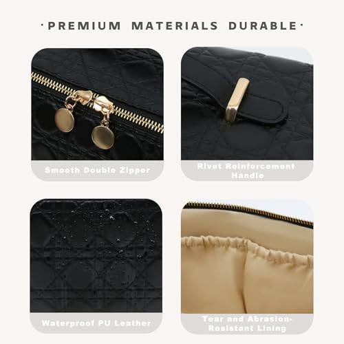 Travel Makeup Bag – Large Cosmetic Organizer with Waterproof PU Leather, Smooth Double Zipper & Tear-Resistant Lining, Toiletry Pouch for Women (Black) - color: 04-Black