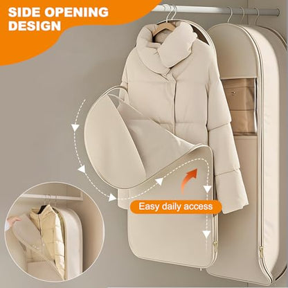 Space Saving Hanging Garment Bag with Self Compression Zipper, Thick Dustproof Garment Bags for Hanging Clothes, Space Saving Garment Bags with Compression Zip Technology (Beige, 51 * 23 * 6IN) - color: Beige