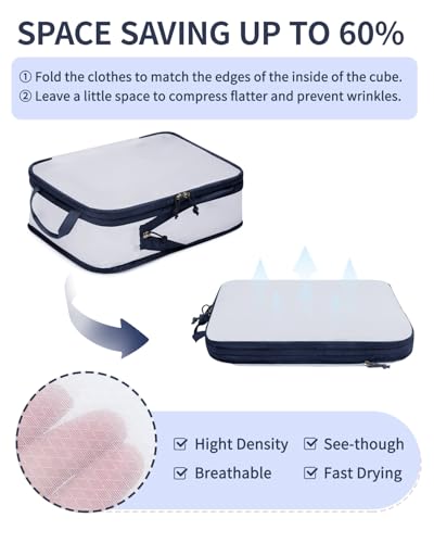 ECOHUB 6 Set Compression Packing Cubes, Lightweight Cruise Ship Vacation Travel Essentials, Durable Travel Accessories for Suitcase Luggage Organizer Bags Set with YKK Zippers Shoe Bag, Dark Blue - color: Dark Blue