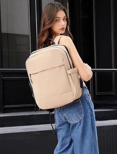 CLUCI Lightweight Travel Backpack Carry on Flight Approved, Puffy Gym Backpack with Shoe Compartment, Personal Item Travel Bag, 15.6 inch Laptop Backpack for Weekender Business - color: Soft Khaki