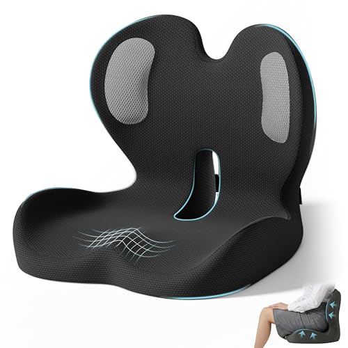 Ergonomic Seat Cushion,Office Chair Cushion with Lumbar Support Pillow,Car Orthopedic Seat Cushions,Designed for Sciatica,Tailbone,Back Pain Relief,for Office,Car,Truck,Home,Desk Chair - color: Black+honeycomb Cloth
