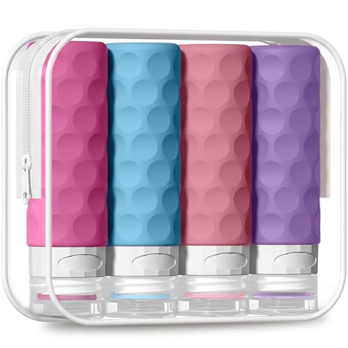 Silevoler Travel Bottles for Toiletries, 4pcs Tsa Approved 3oz Travel Size Containers, BPA Free Leak Proof Premium Silicone Bottles, Refillable Liquid Squeezable Accessories W/Toiletry Bag (Vibrant) - color: Vibrant