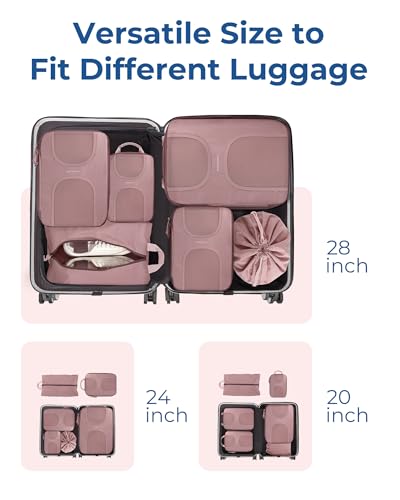 BAGSMART Compression Packing Cubes, 6 Set Packing Cubes for Suitcases, Lightweight Suitcases Organizers Bag Set & Compression Travel Cubes, Travel Essentials Packing Organizers - color: 01-Dusty Pink