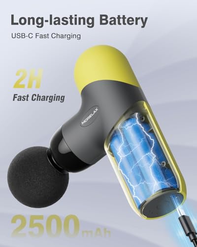 Morelax Mini Massage Gun Portable Deep Tissue Muscle Percussion Massager, Electric Handheld Sport Massager with 6 Massage Heads 4 Speed, Best Gift (Yellow) - color: Yellow