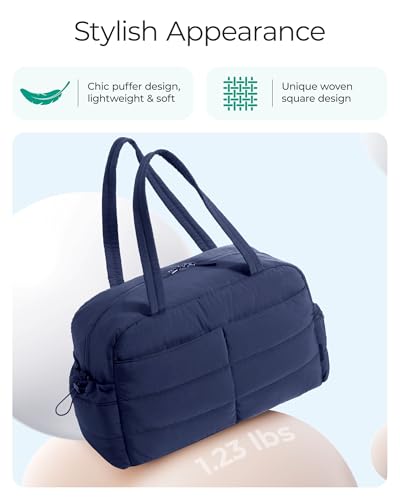 BAGSMART Gym Bag for Women, Lightweight Puffer Duffle Bag 2-PC Travel Bag, 31L Weekender Overnight Bag Quilted Carry On Tote Bag, Diaper Hospital Dance bag for Travel, Gym, Water Resistant, Navy Blue - color: Navy Blue