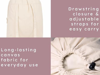PurpleEssences Laundry Bag Durable Clothes Drawstring Bag Machine Washable Travel Laundry Organizer for Dorm, College, Hamper - Set of 1, 15 x 28 Inch, Laundry Bag - Natural - size: 15 x 28 Inch Laundry Bag