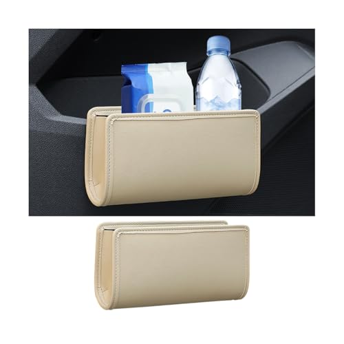 Car Seat Side Storage Pocket, Leather Hanging Foldable Multifunctional Vehicle Front Door Back Organizer Box, Waterproof Auto Interior Organizing Container, Universal fit(Beige) - color: Beige