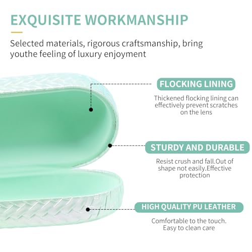 PERFECTSIGHT Sunglasses Case, Large Hard Shell Glasses Case, Cute PU Leather Protective Eyeglasses Case for Women Men - color: Gradient Light Green