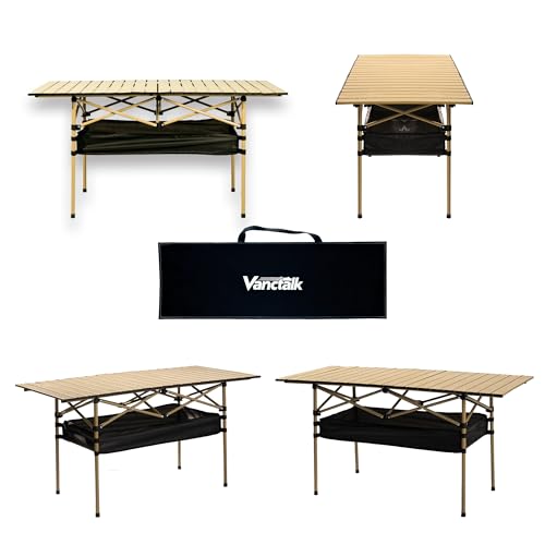 Outdoor Folding Table, 7.93LBS Ultralight Camping Table with Built-in Storage & Carry Bag, 225LBS Heavy Duty Aluminum Tabletop Carbon Steel Frame for Camping, Picnic, Beach, BBQ - color: Yellow