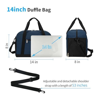 Apenze Small Gym Bag 14 inch lightweight Carry On Mini Duffel Bag with Shoe Compartment for Travel Sport - Navy Blue - color: Navy Blue