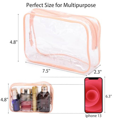 Tbestmax 10 Pcs Clear Cosmetic Bags Small Makeup Bags Portable Waterproof Travel Toiletry Bags Organizer Peach Pink, 7.5"x 4.8"x 2.3" - color: Medium - Peach Pink