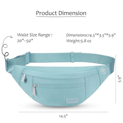 MAXTOP Large Crossbody Fanny Pack with 4-Zipper Pockets,Gifts for Enjoy Sports Festival Workout Traveling Running Casual Hands-Free Wallets Waist Pack Phone Bag Carrying All Phones - color: Dusty Blue, style: Large Fanny Pack(4 Zipper Pockets)