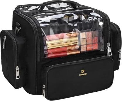 TANTO Makeup Brush Bag, Extra Large Makeup Case Professional Makeup Artist Bag Stand-up Cosmetic Bag Travel Makeup Brush Case with Shoulder Strap and Adjustable Divider - color: A1-Black, size: XX-Large
