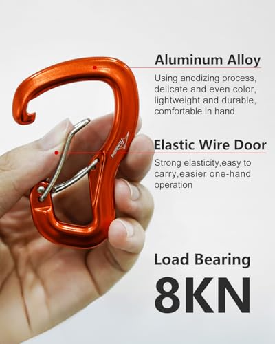 Heavy Duty Carabiner Clip Hook 8KN (1763 lbs), 2 PCS Ultra-Light Aluminum Caribeaners with Double Door D Ring Shape, for Hammock, Camping, Hiking, Backpacking, Dog Leash, Keychain Clip - style: 1#Orange-2pc