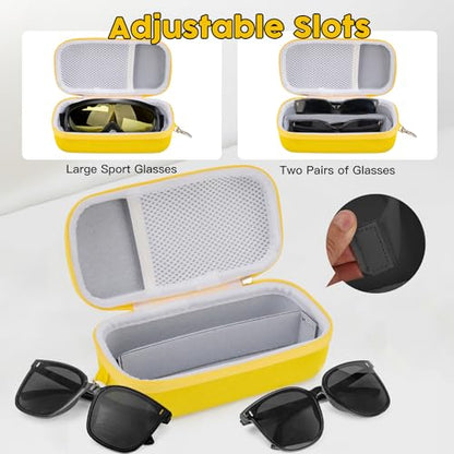 Double Eyeglasses Case,Hard Shell Glasses Case Travel Sunglasses Organizer with Adjustable Slot & Clip for Men Women - color: Yellow