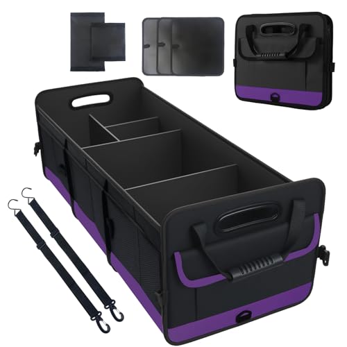 Trunk Organizer for Car, Sturdy Storage Organization with Non-Slip Bottom Strips, 95L Large Capacity Cargo Organizer for Suv, Truck, Sedan, Waterproof Portable Car Organizers for Women Men(Purple) - color: Purple