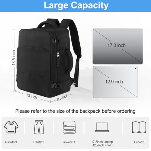 Sinaliy Travel Backpack, Carry on Flight approved Travel Bag with Multi-Pockets, Waterproof 17.3inch Laptop Backpack for Men Women, Black - color: Black, size: X-Large