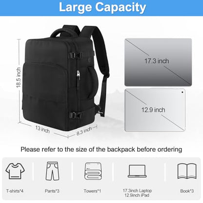 Sinaliy Travel Backpack, Carry on Flight approved Travel Bag with Multi-Pockets, Waterproof 17.3inch Laptop Backpack for Men Women, Black - color: Black, size: X-Large